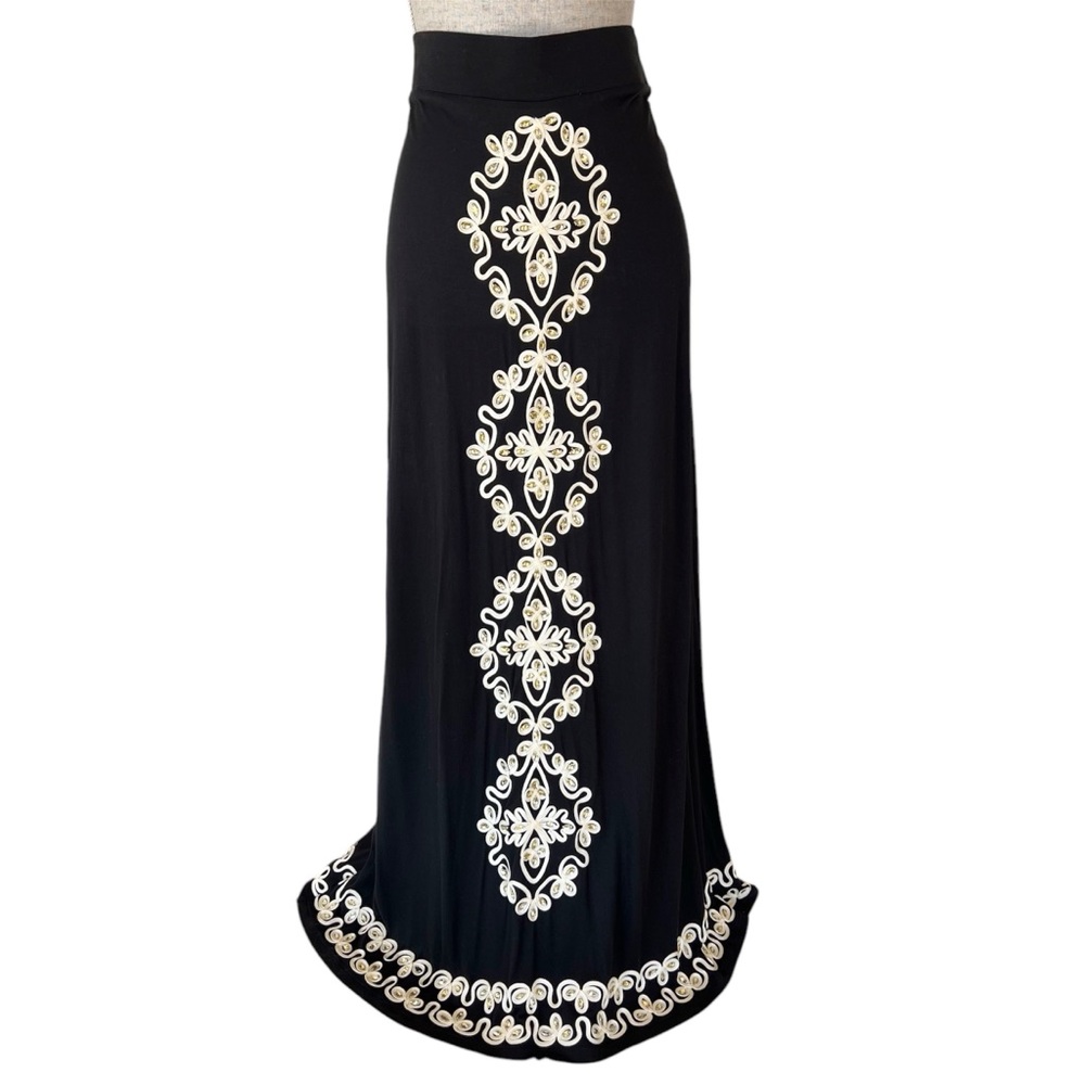 INC Beach Elegant Black Embroidered Embellished Maxi Skirt Large - Picture 1 of 8